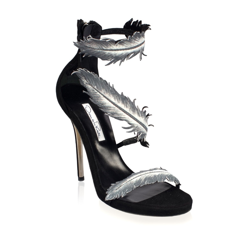 Oscar de la Renta: ALIAH suede "feather" strappy sandals